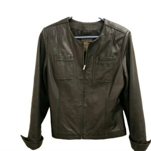 John Paul Richard Uniform Leather  Womans 12 Petite Zip Up Leather Jacket Black